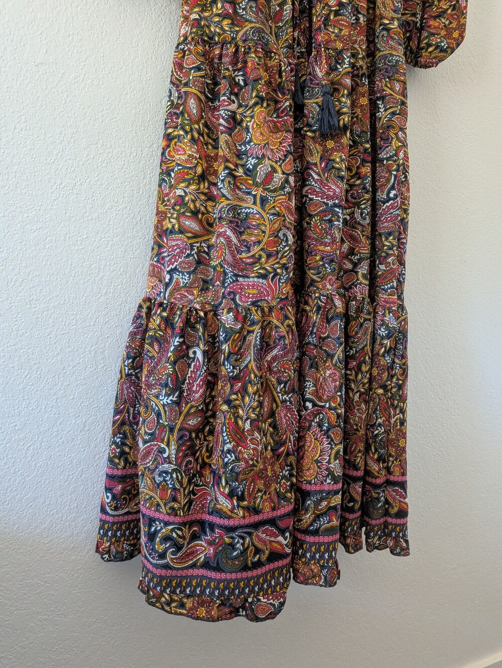 Boemo Anthropologie Boho Paisley Tiered Maxi Dress Long Sleeve Size S - Picture 6 of 10